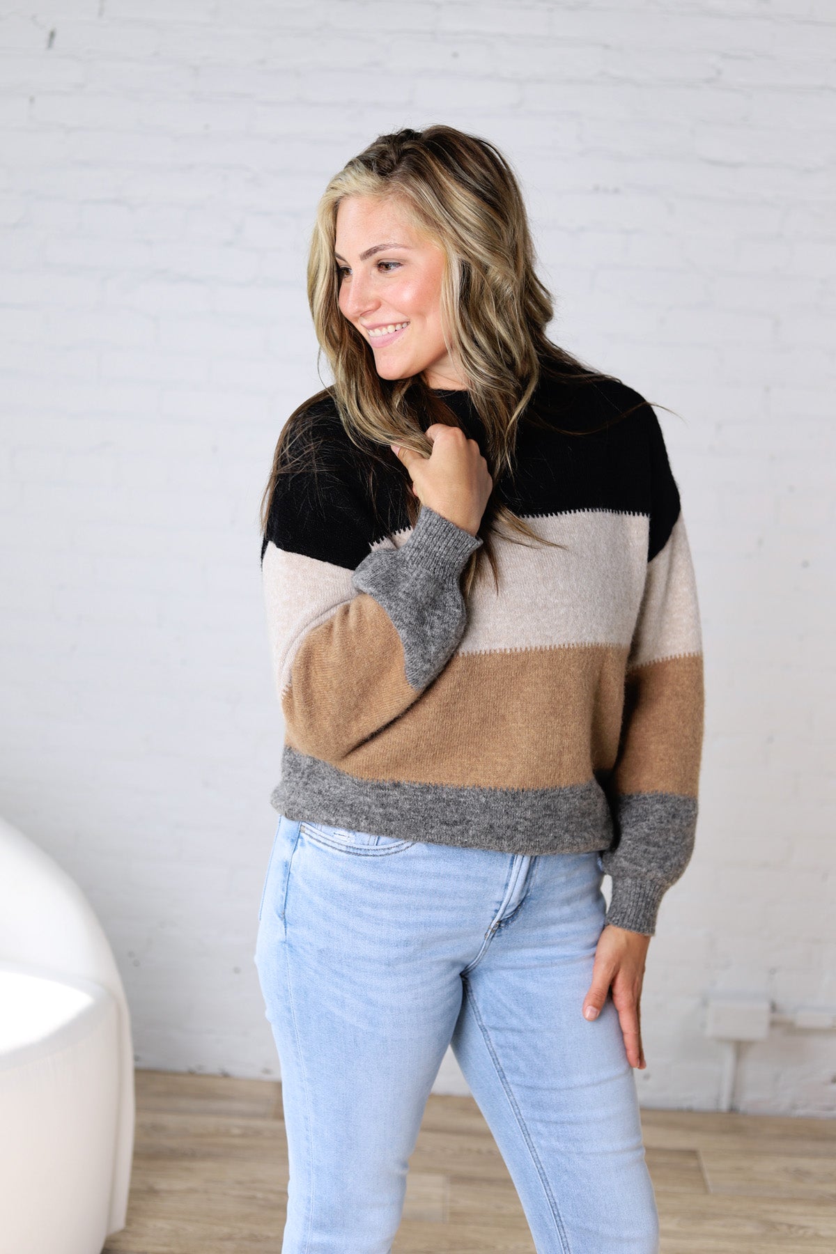 Fallon Color Block Knit Sweater - Black Combo
