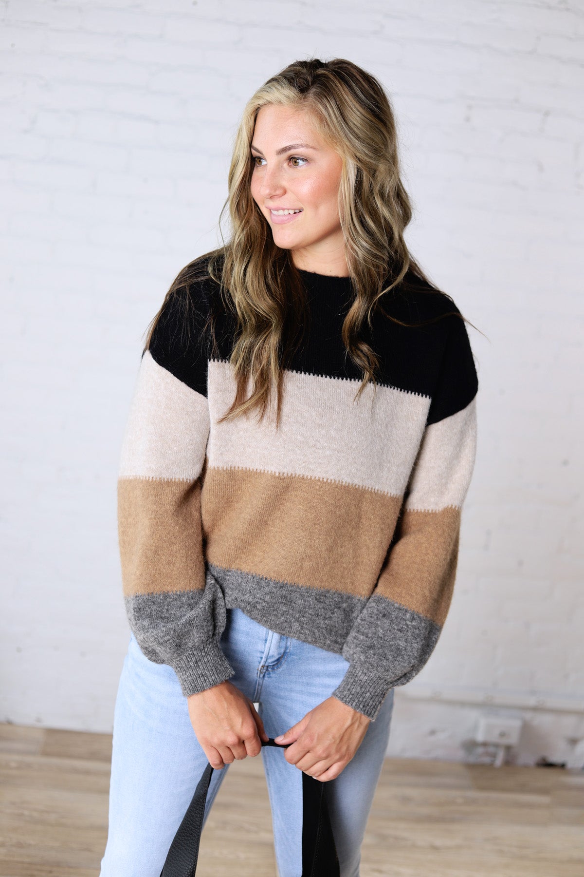 Fallon Color Block Knit Sweater - Black Combo