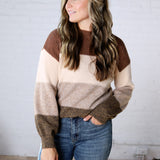 Fallon Color Block Knit Sweater - Mocha Combo