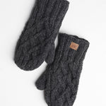 Freya 100% Wool Cable Knit Mittens - Charcoal