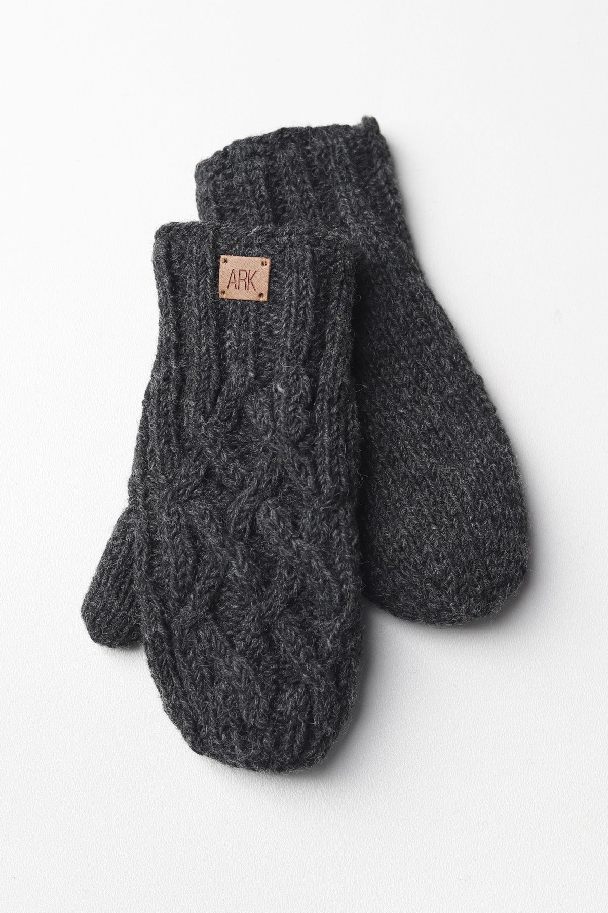 Freya 100% Wool Cable Knit Mittens - Charcoal