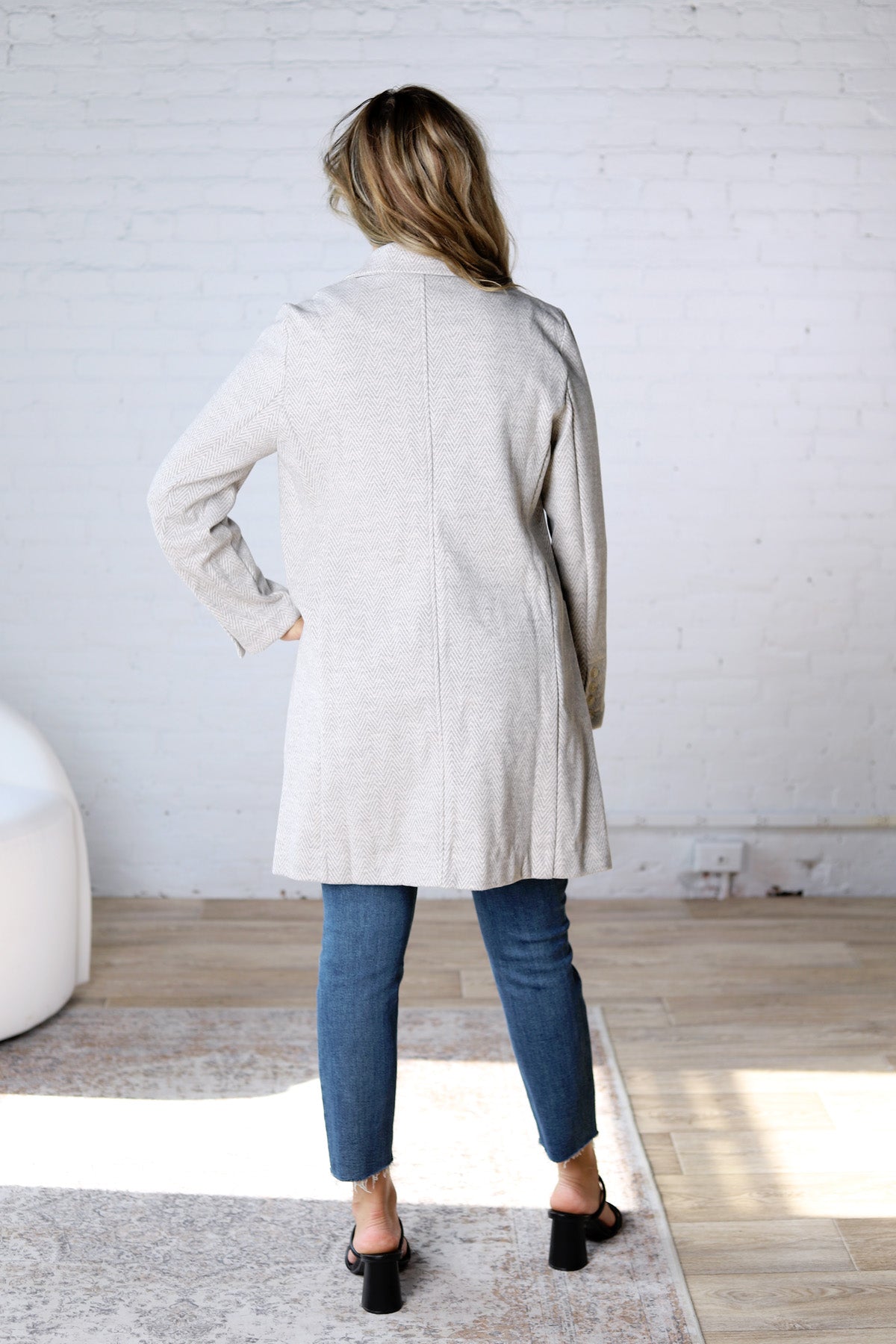 Galina Light Chevron Pattern Double Button Coat