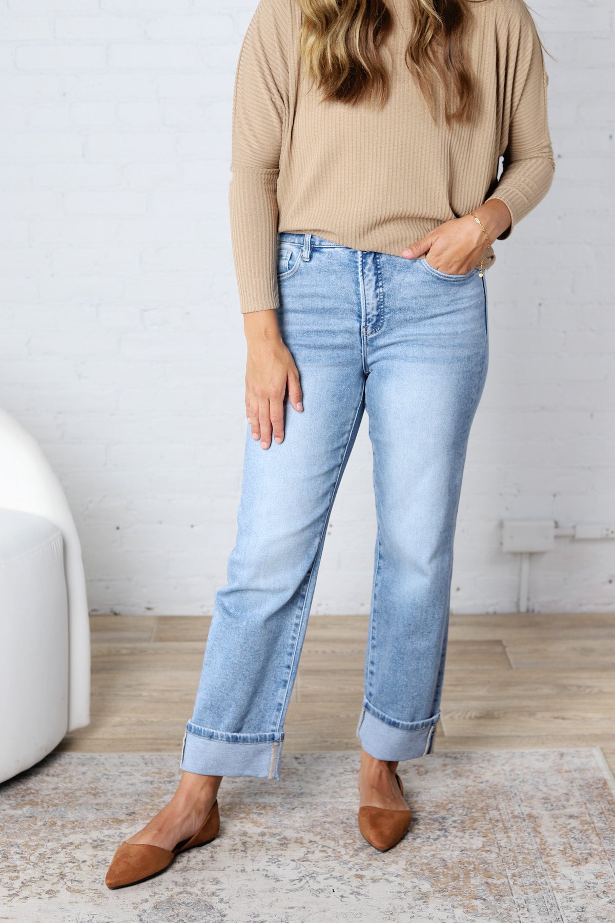 Greer Straight Crop Cuff Jeans - Risen Jeans