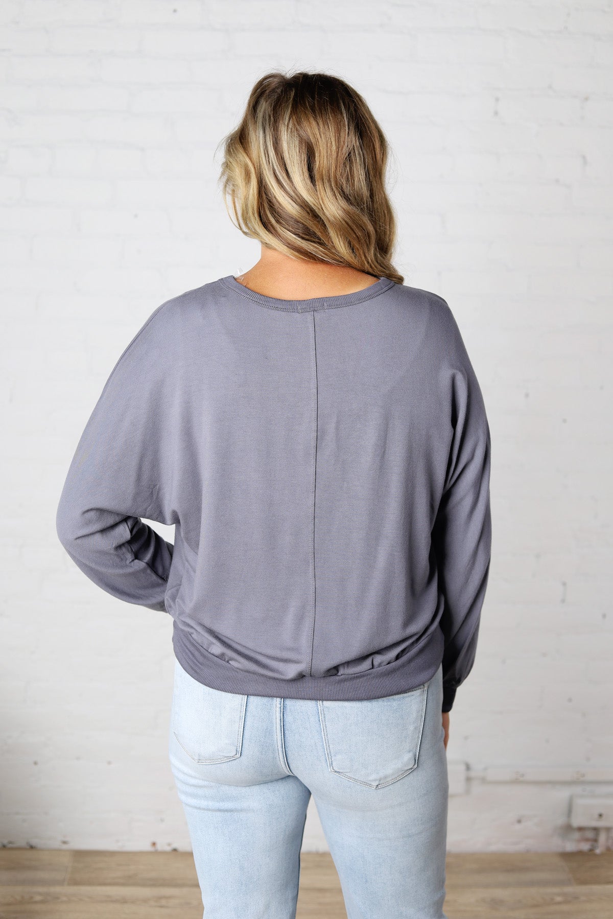 Haisley Modal Dorman Sleeve Top - Charcoal Blue