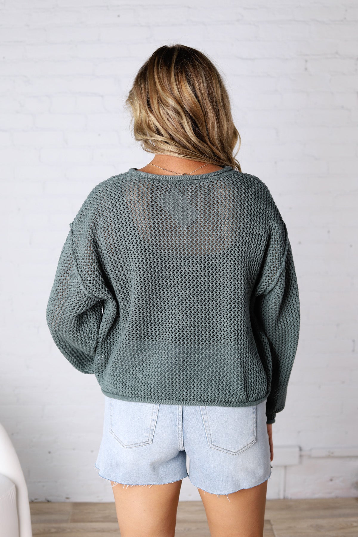 Halora Textured Knit Drop Shoulder Sweater - Ash Jade