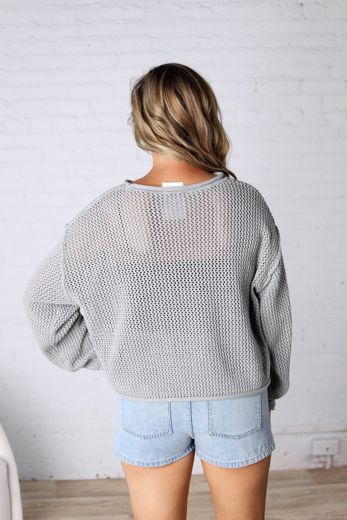 Halora Textured Knit Drop Shoulder Sweater - H. Grey