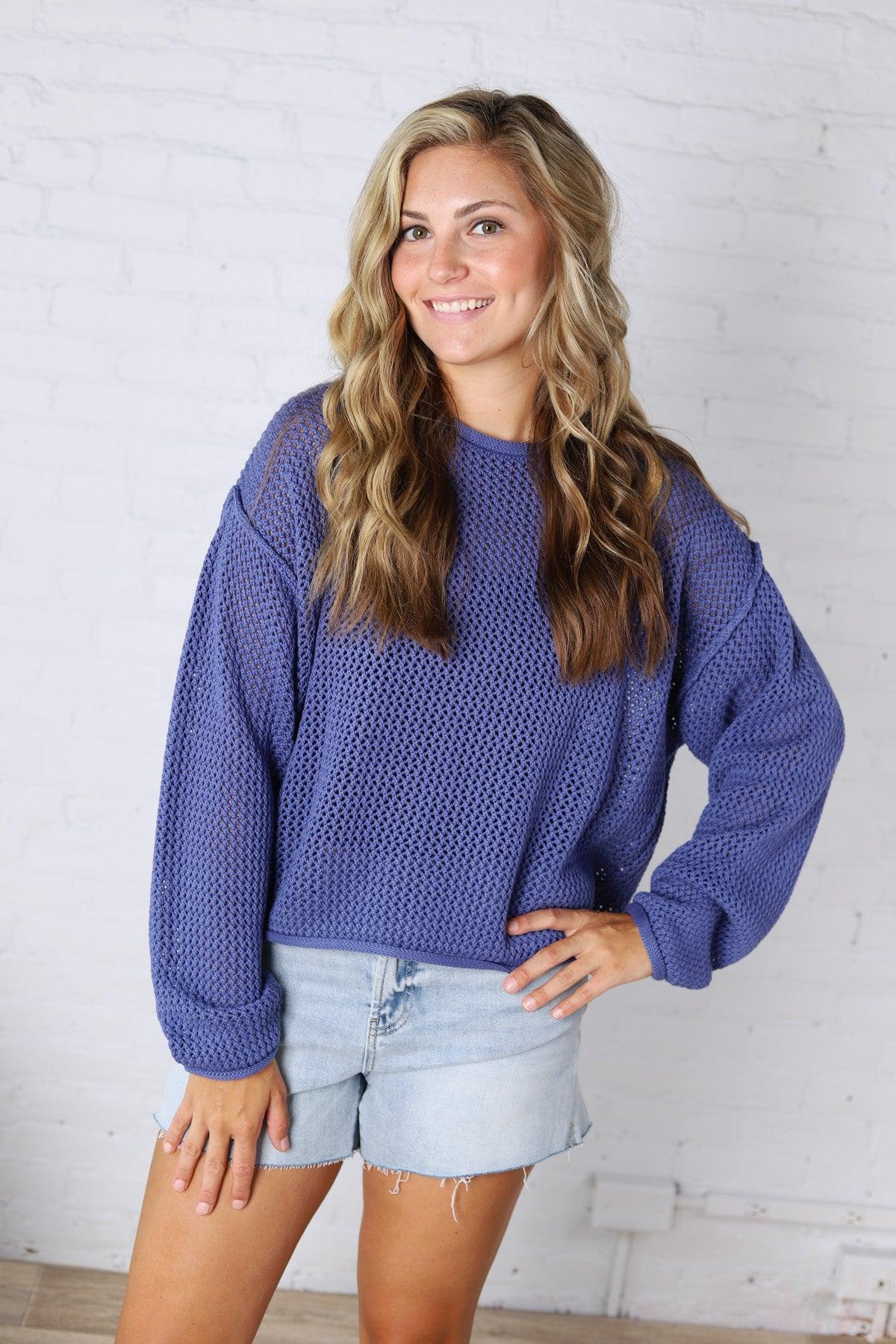 Halora Textured Knit Drop Shoulder Sweater - Marlin