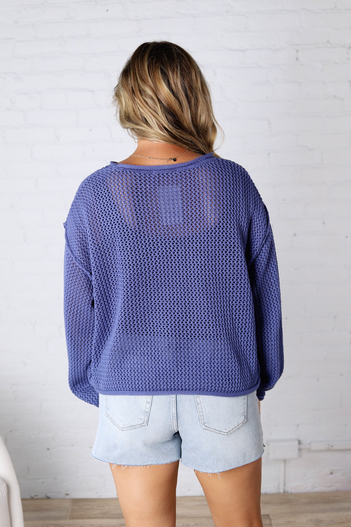 Halora Textured Knit Drop Shoulder Sweater - Marlin