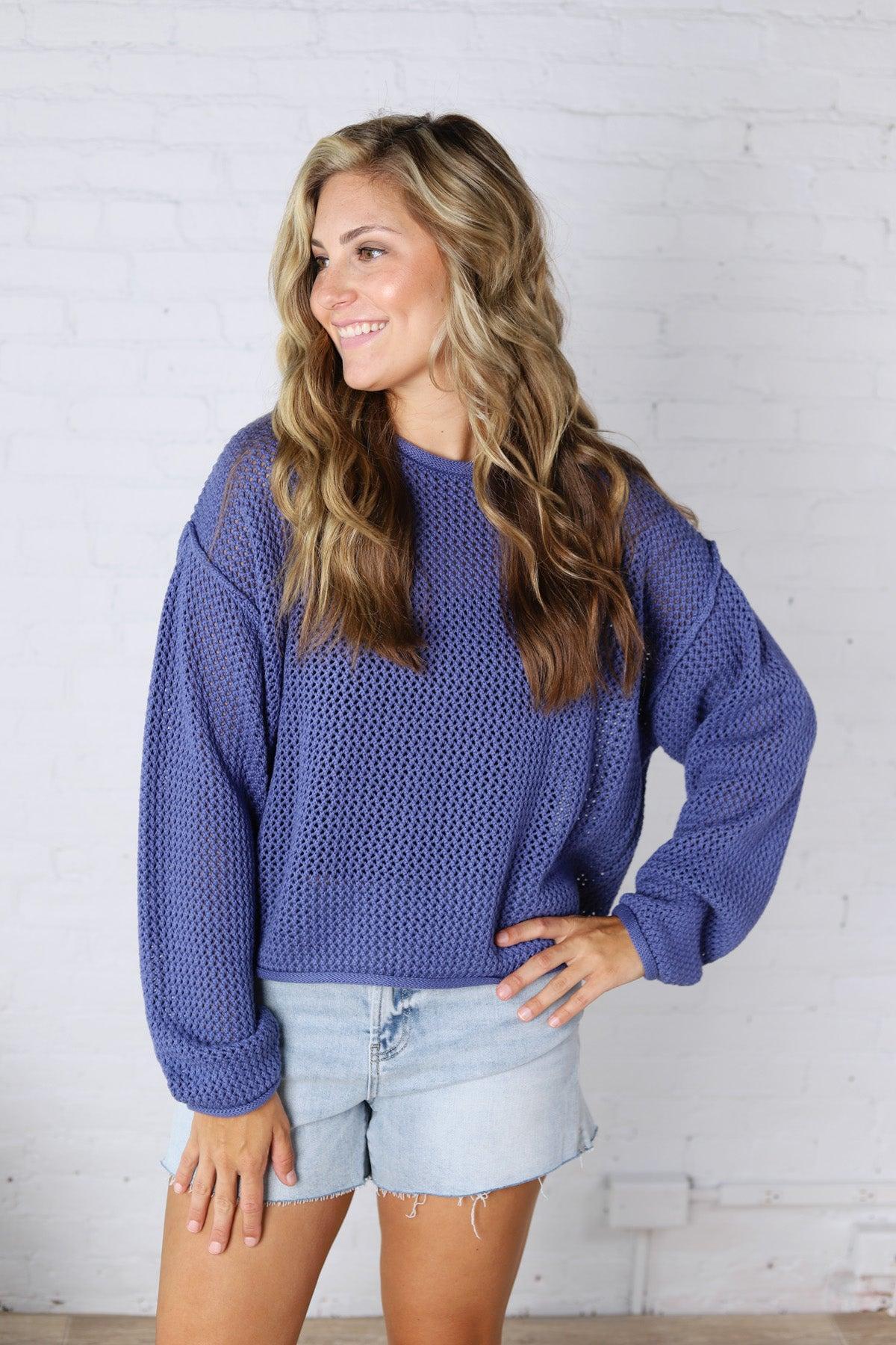 Halora Textured Knit Drop Shoulder Sweater - Marlin