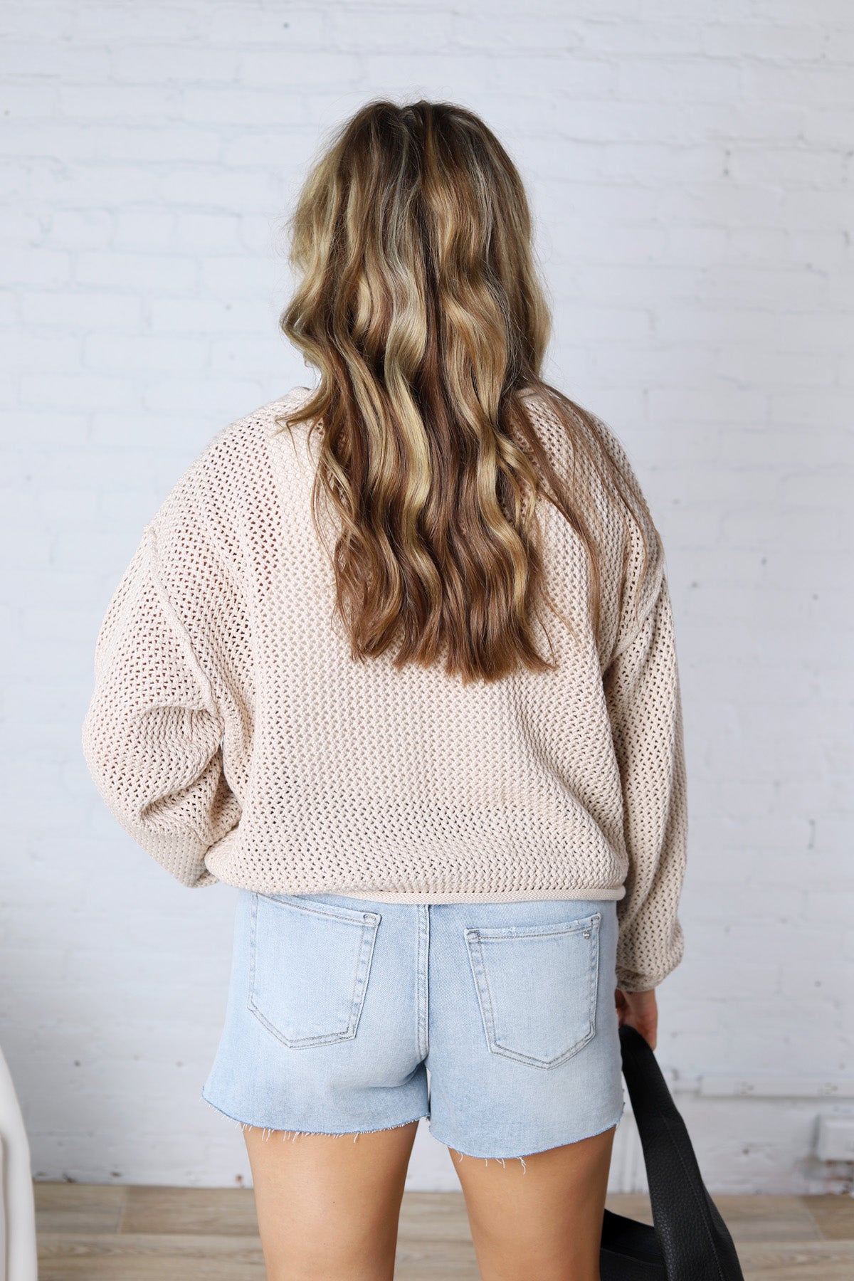 Halora Textured Knit Drop Shoulder Sweater - Sand Beige