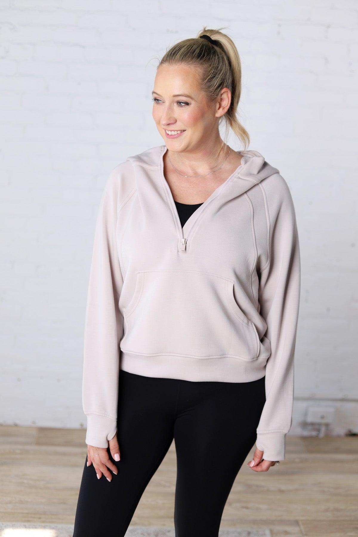 Harlen Modal Quarter Zip Hoodie Jacket - Mocha Cream