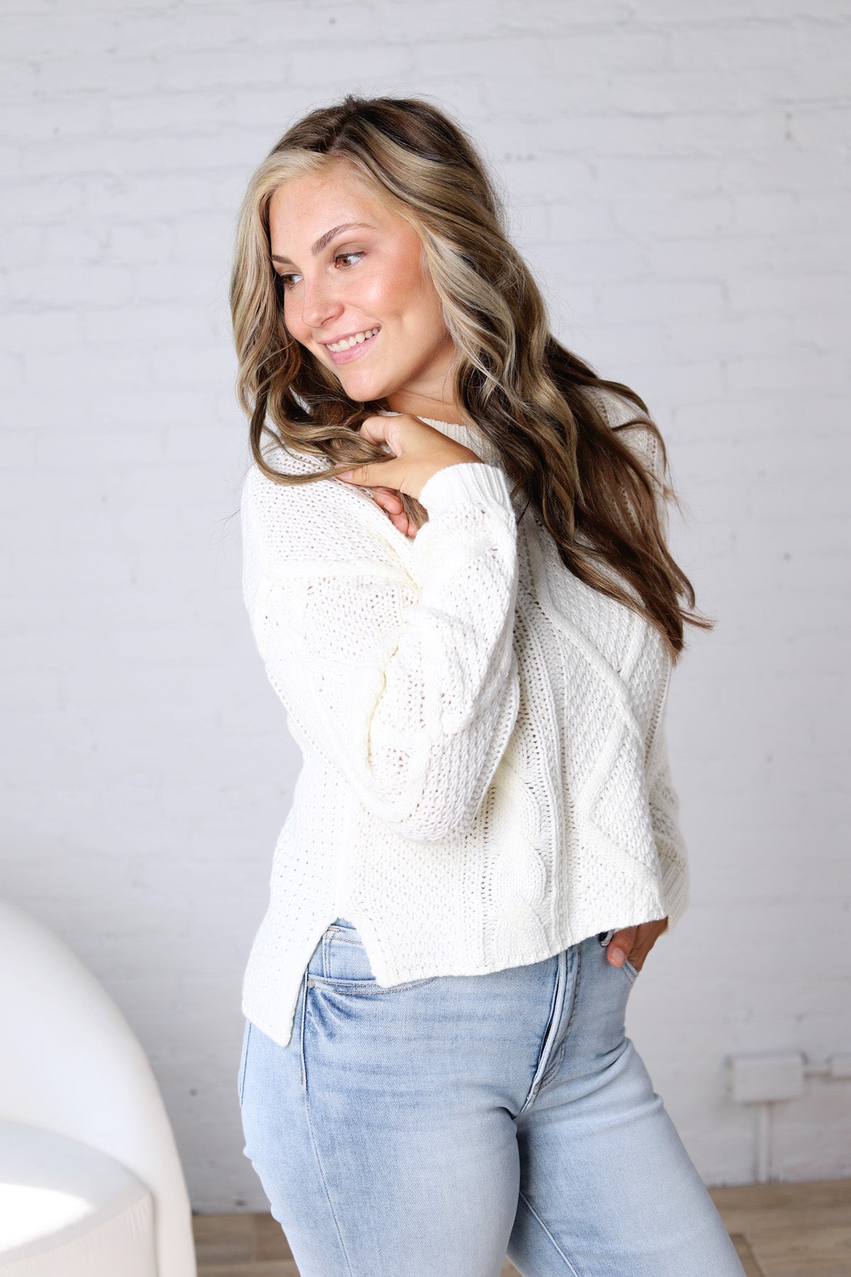 Hartley Cable Knit Sweater - White