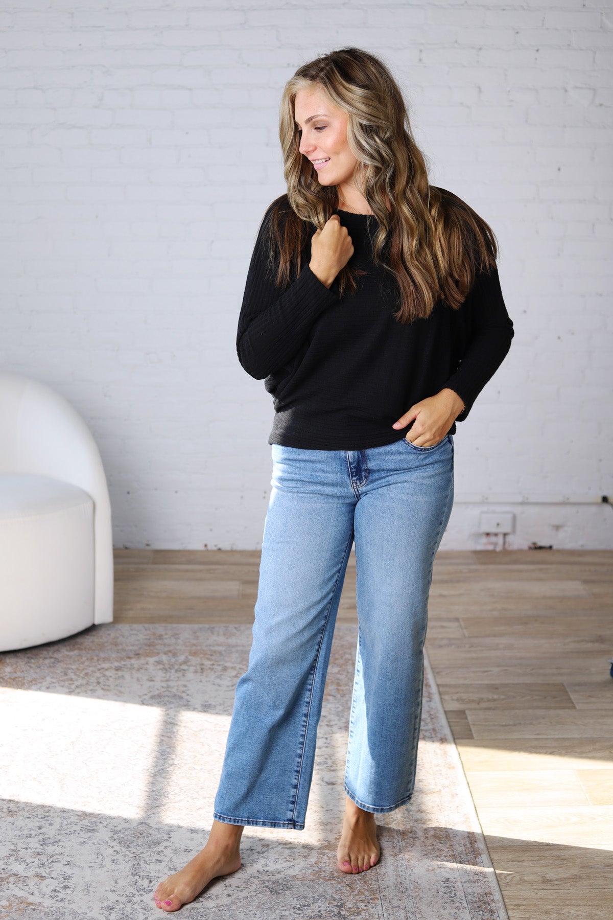 Haven Rib Brushed Knit Top - Black