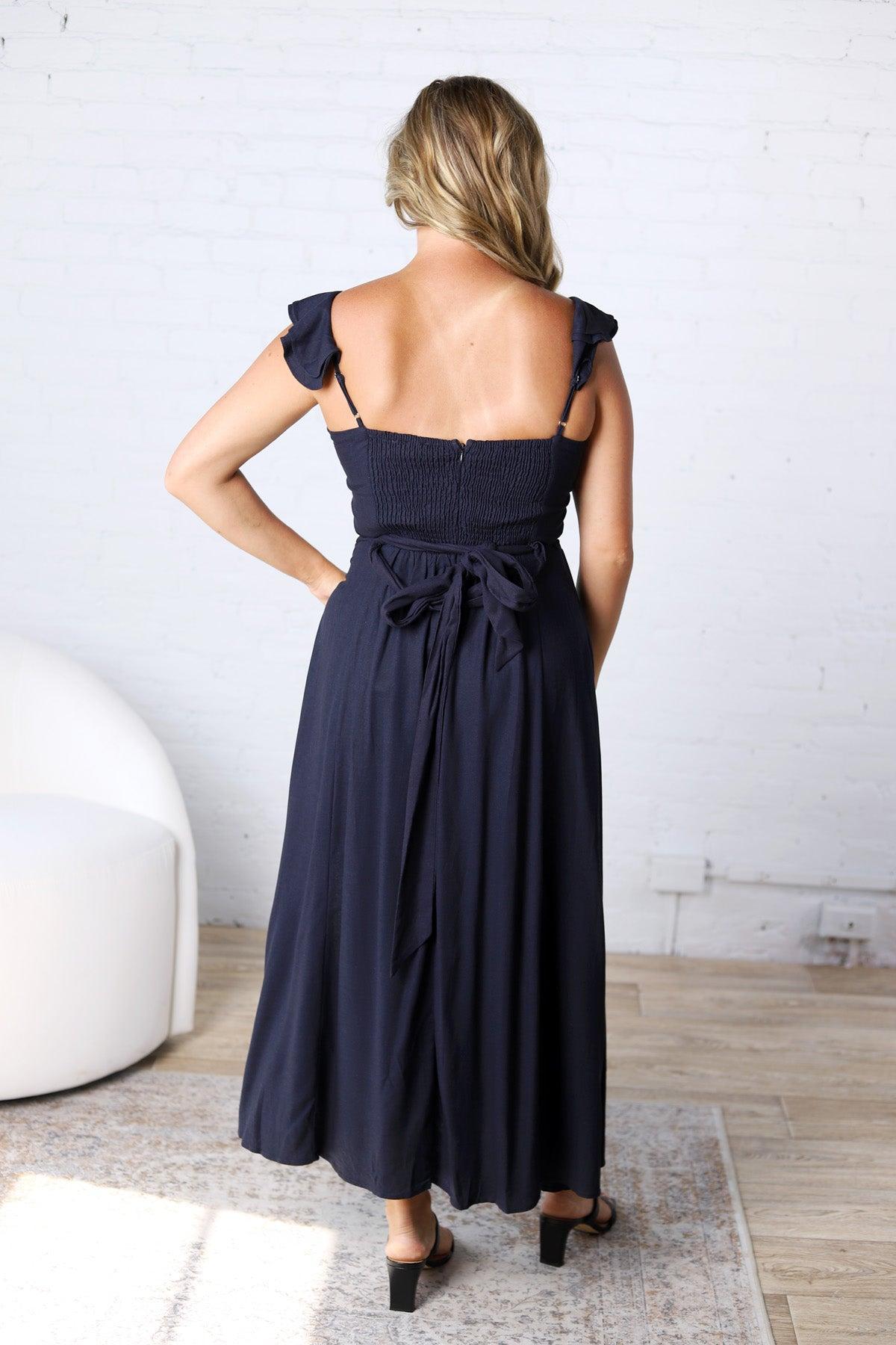 Heaven Sent Corset Flutter Dress - Navy