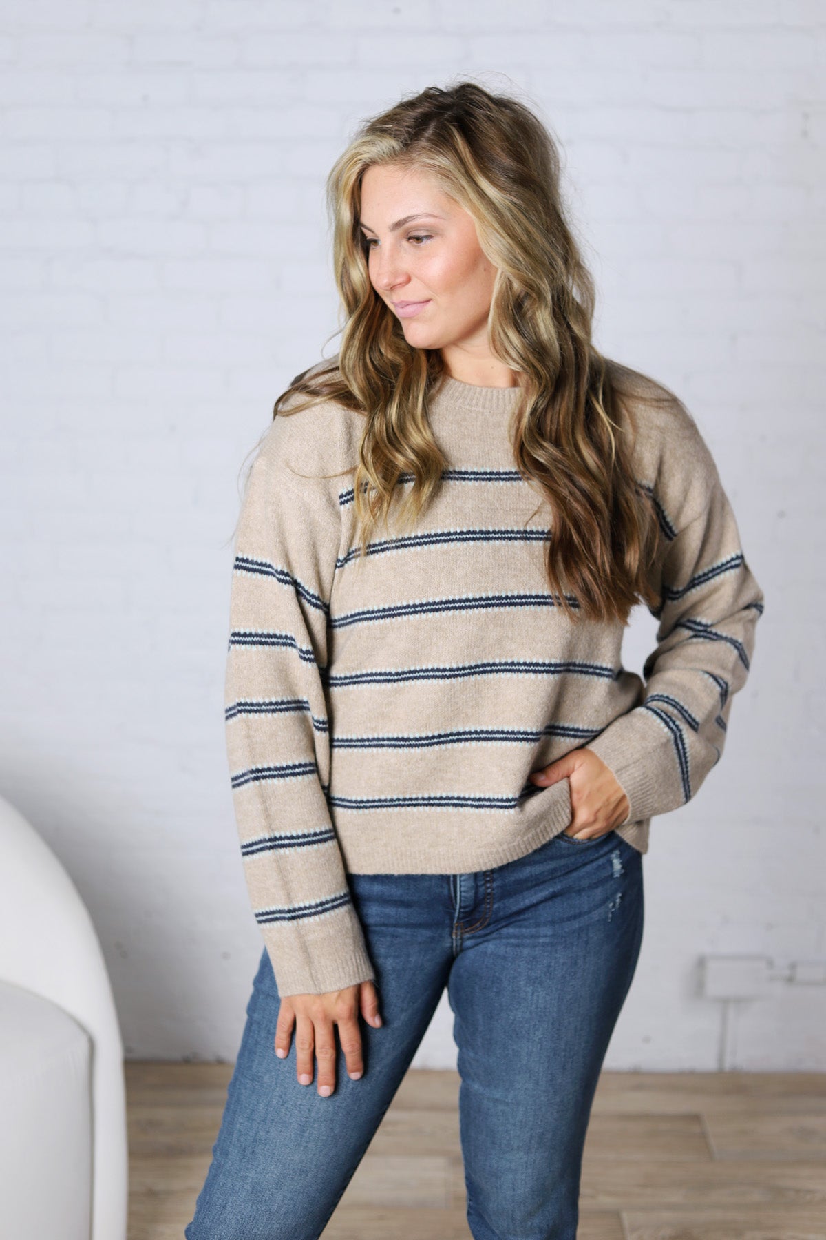 Hudson Two Tone Stripe Sweater - Oatmeal