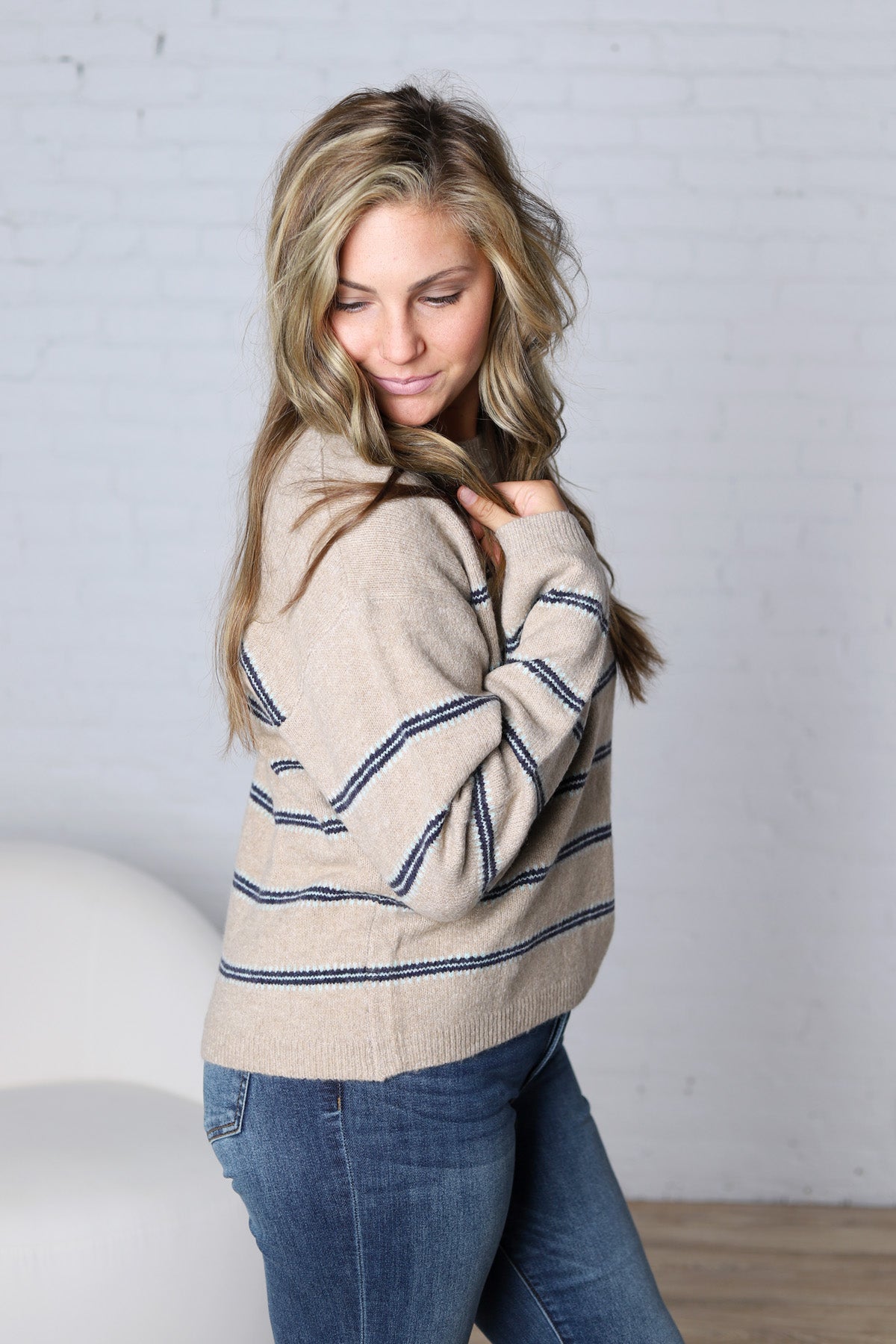 Hudson Two Tone Stripe Sweater - Oatmeal