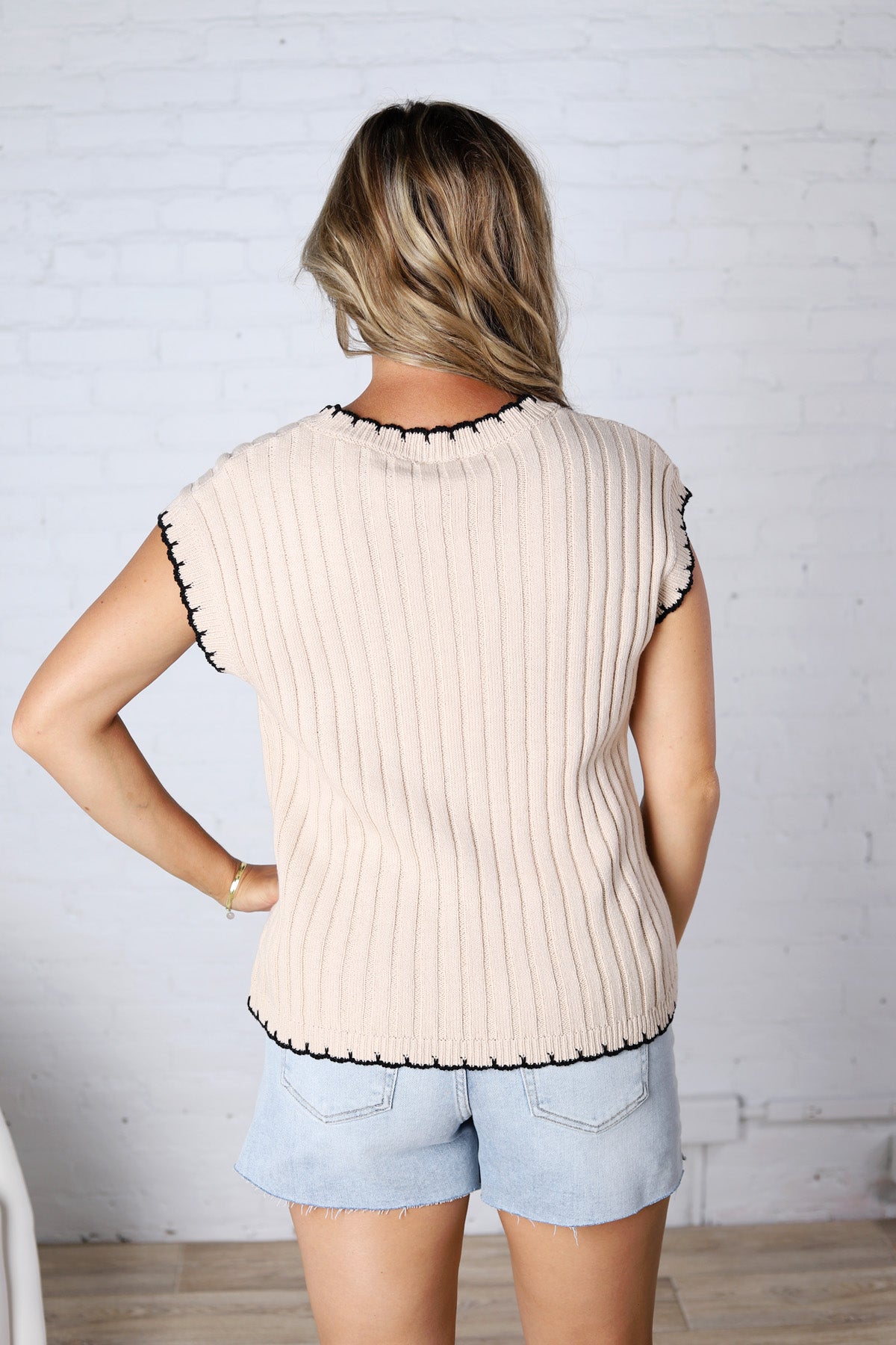 Ilaria Textured Knitted Sweater Top - Oatmeal/Black