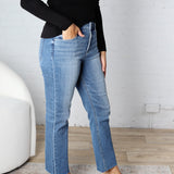 Isley Crop Raw Hem Straight Jeans - Risen Jeans