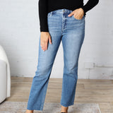 Isley Crop Raw Hem Straight Jeans - Risen Jeans