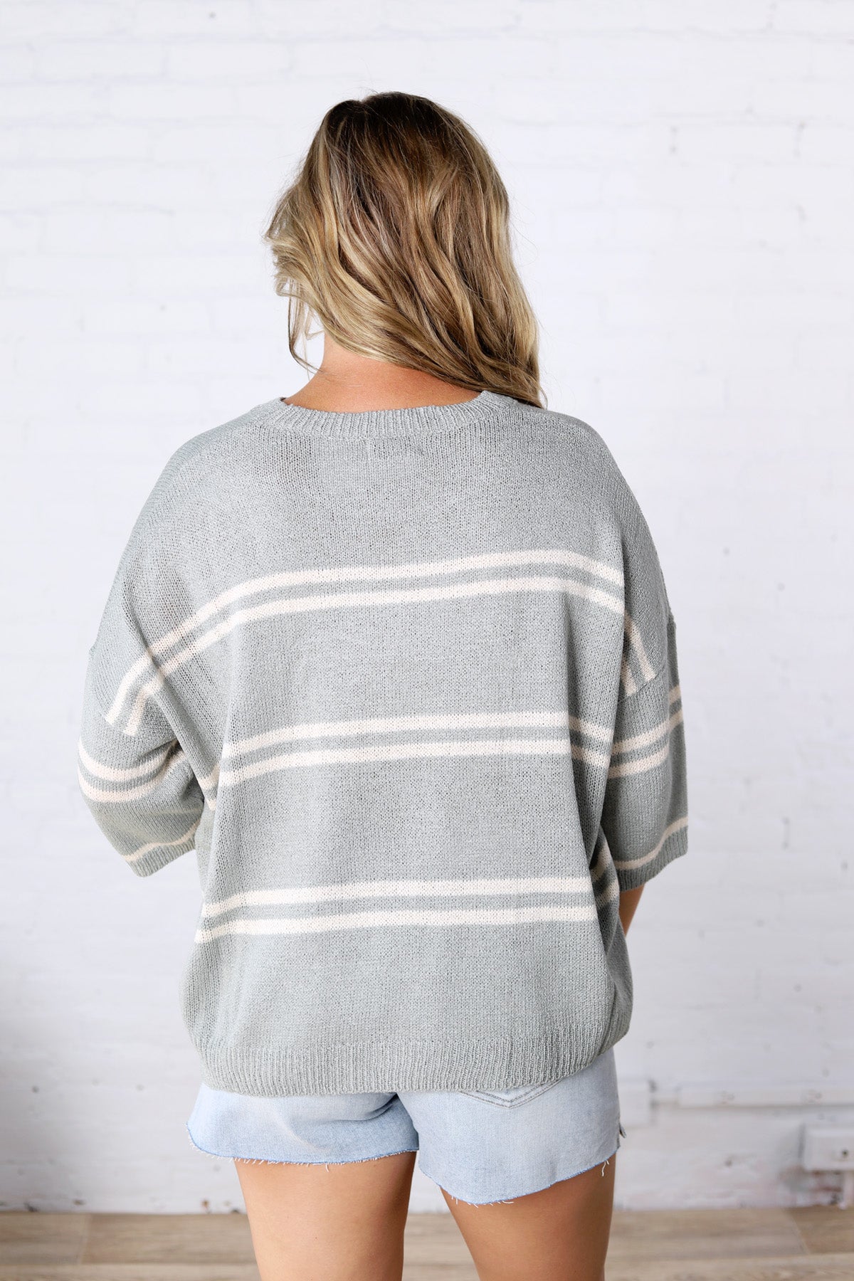 Ismena Drop Shoulder Striped Sweater Top - Jade