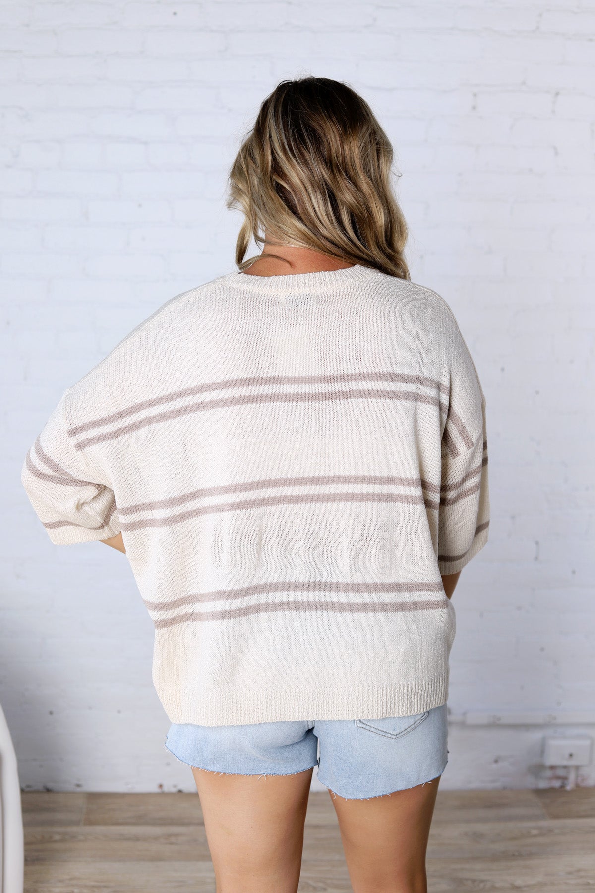Ismena Drop Shoulder Striped Sweater Top - Natural