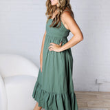 Jiselle Shirring Top Tiered Midi Dress