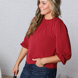 Jori Ruffle Neck Blouse - Red