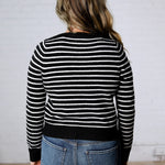Joss Striped Crew Neck Cardigan - Black