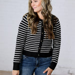 Joss Striped Crew Neck Cardigan - Black