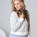 Joss Striped Crew Neck Cardigan - Ivory