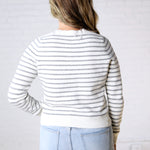 Joss Striped Crew Neck Cardigan - Ivory