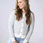 Joss Striped Crew Neck Cardigan - Ivory