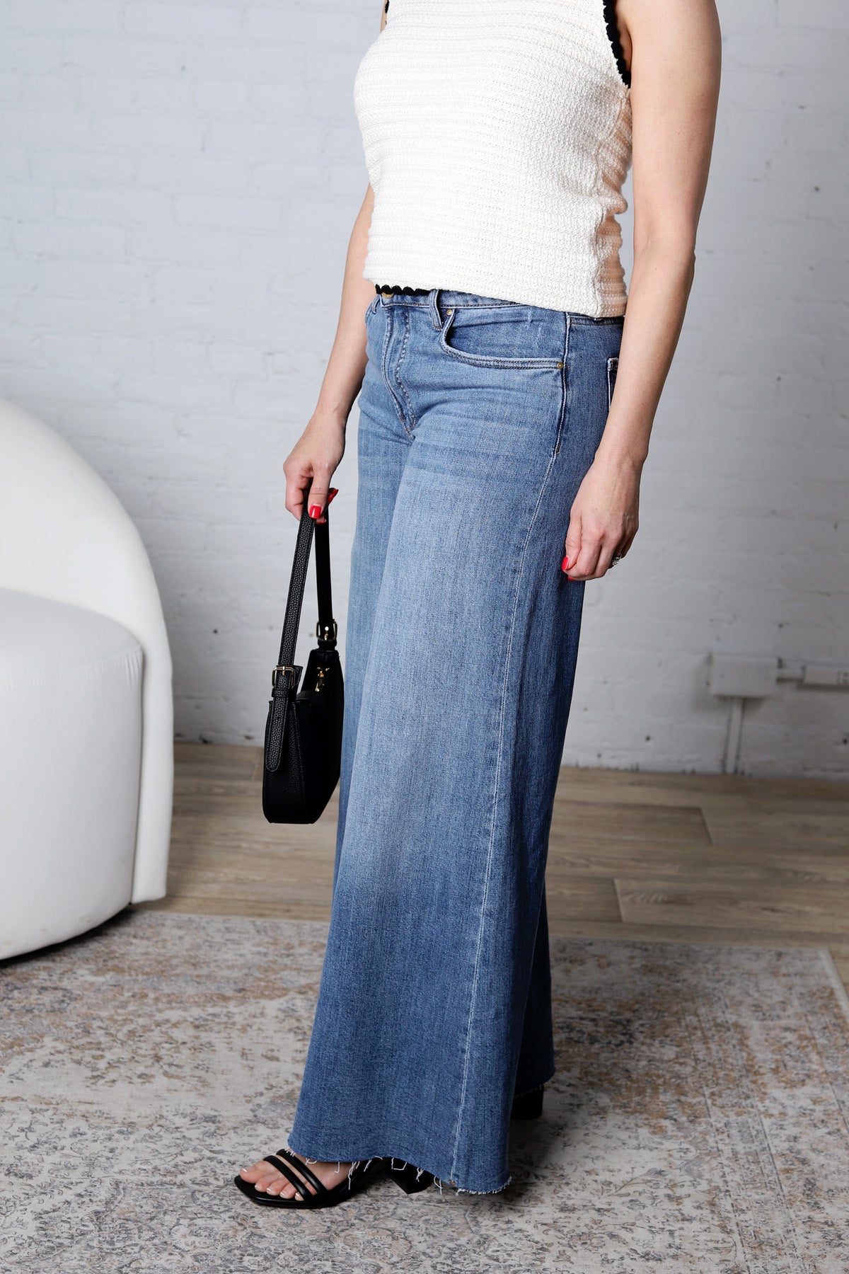 KUT Blake Super Wide Leg Raw Hem Denim - Charming