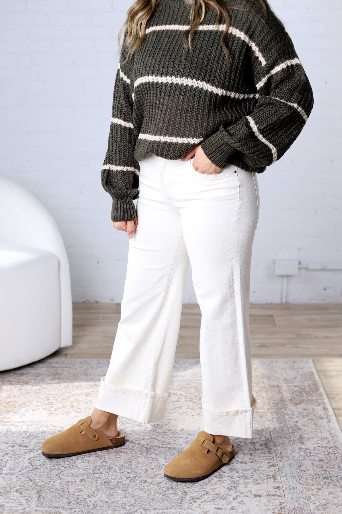 KUT Meg High Rise Wide Leg Roll Up Hem - Candle
