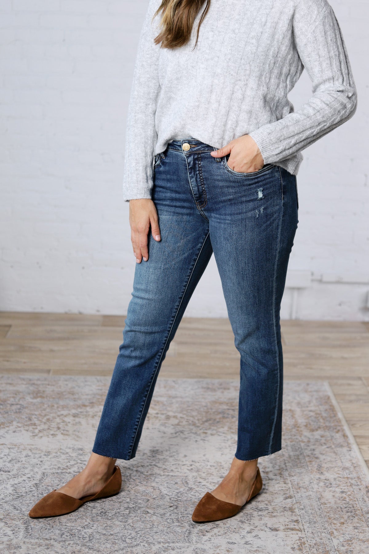 KUT Reese Ankle Straight Raw Hem Denim - Intuition