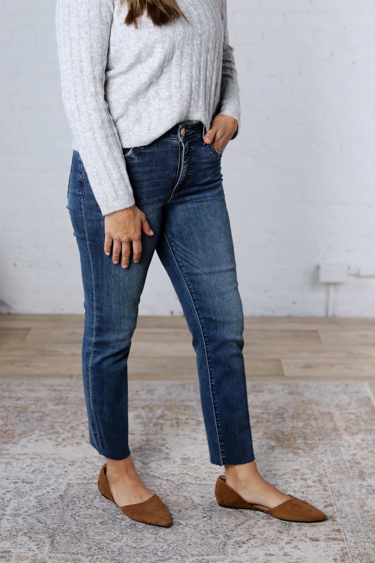 KUT Reese Ankle Straight Raw Hem Denim - Intuition