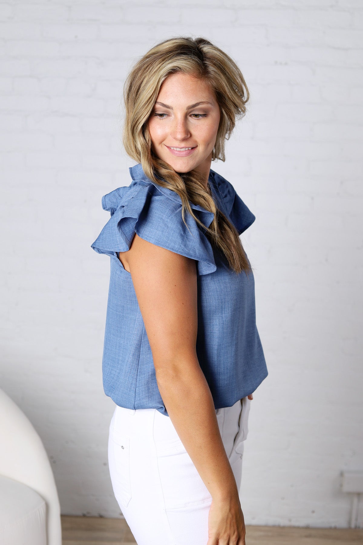 Kaelis Layered Ruffle Linen Blouse