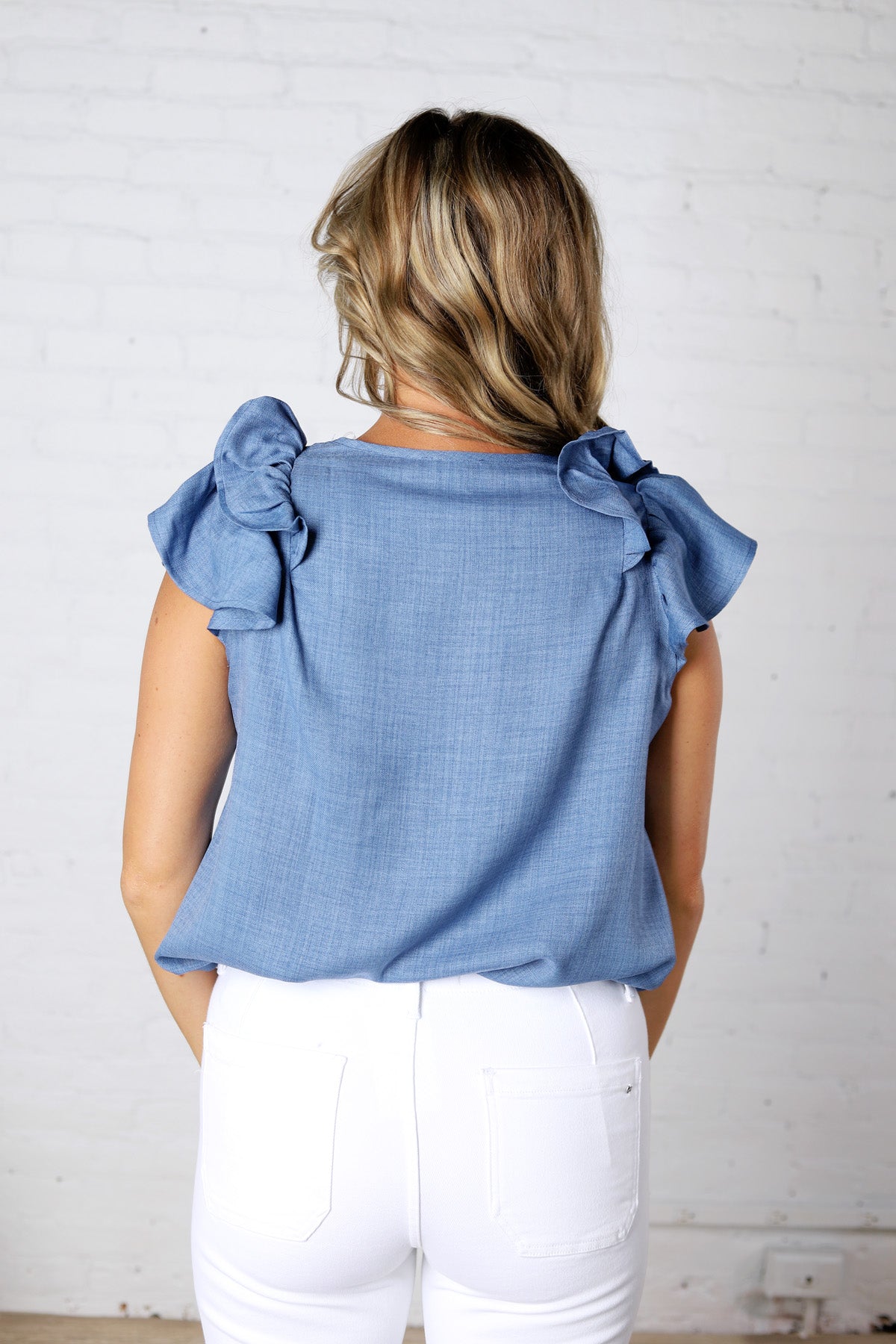 Kaelis Layered Ruffle Linen Blouse