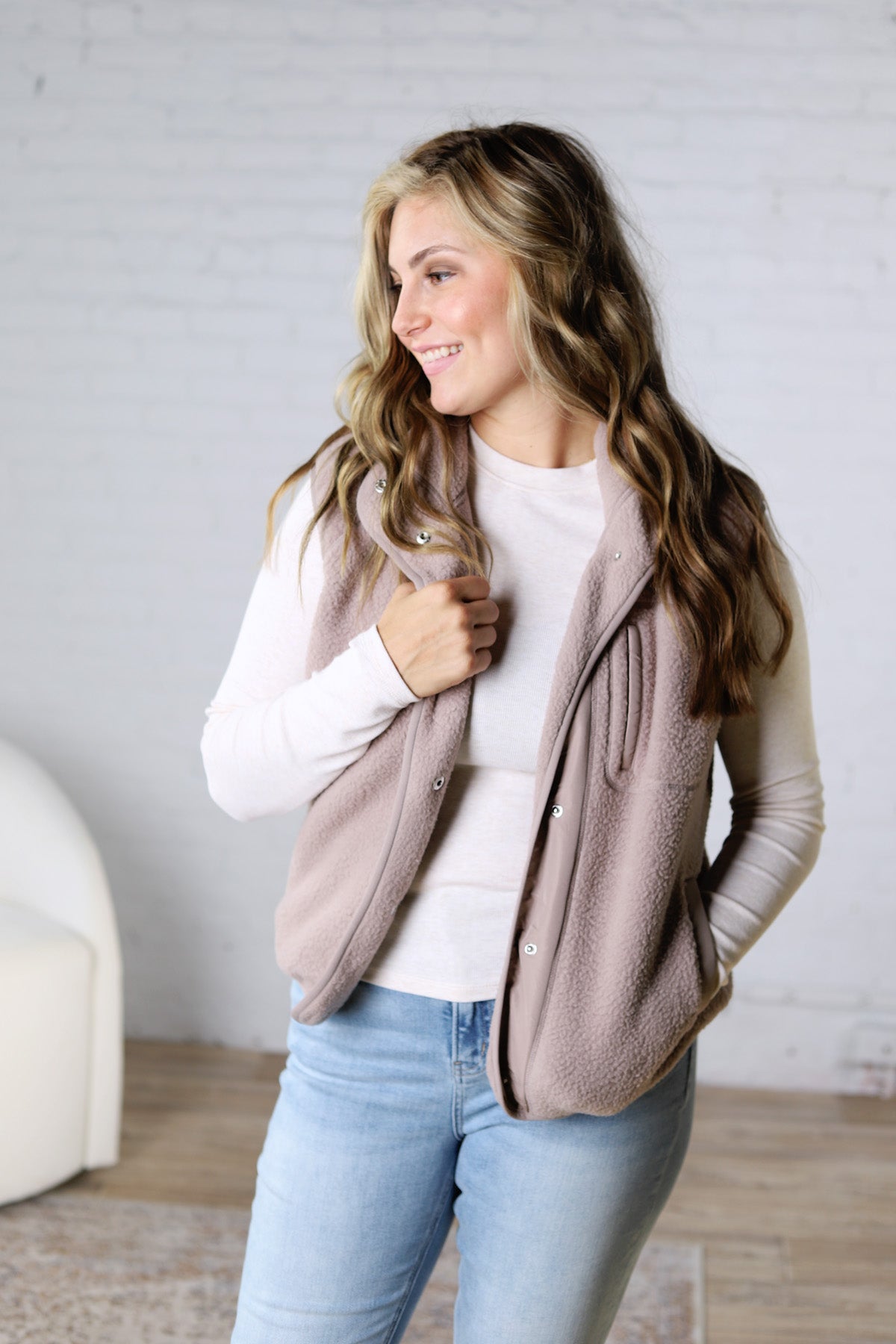Kamryn Thermal Fleece Vest w/ Pockets - Earth Grey