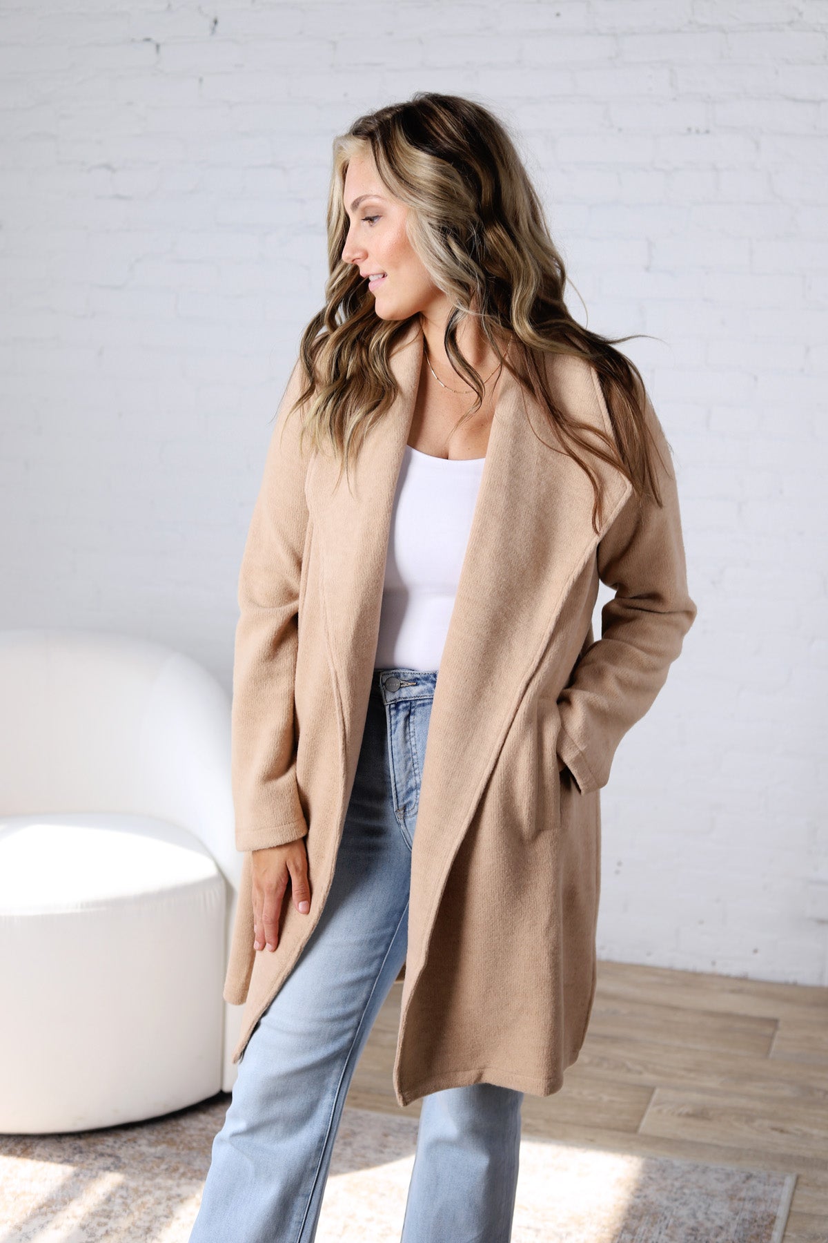 Kate Open Knit Coat - Beige