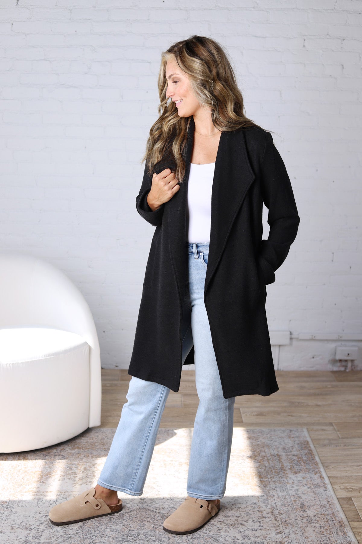 Kate Open Knit Coat - Black