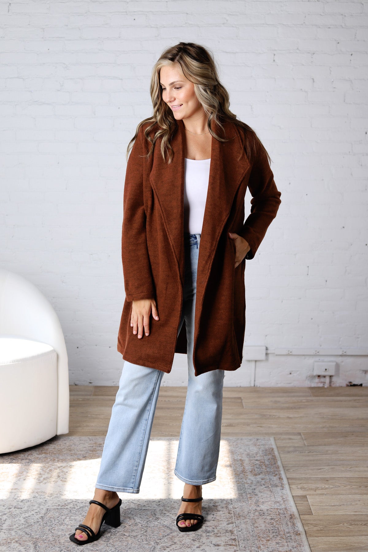 Kate Open Knit Coat - Chestnut