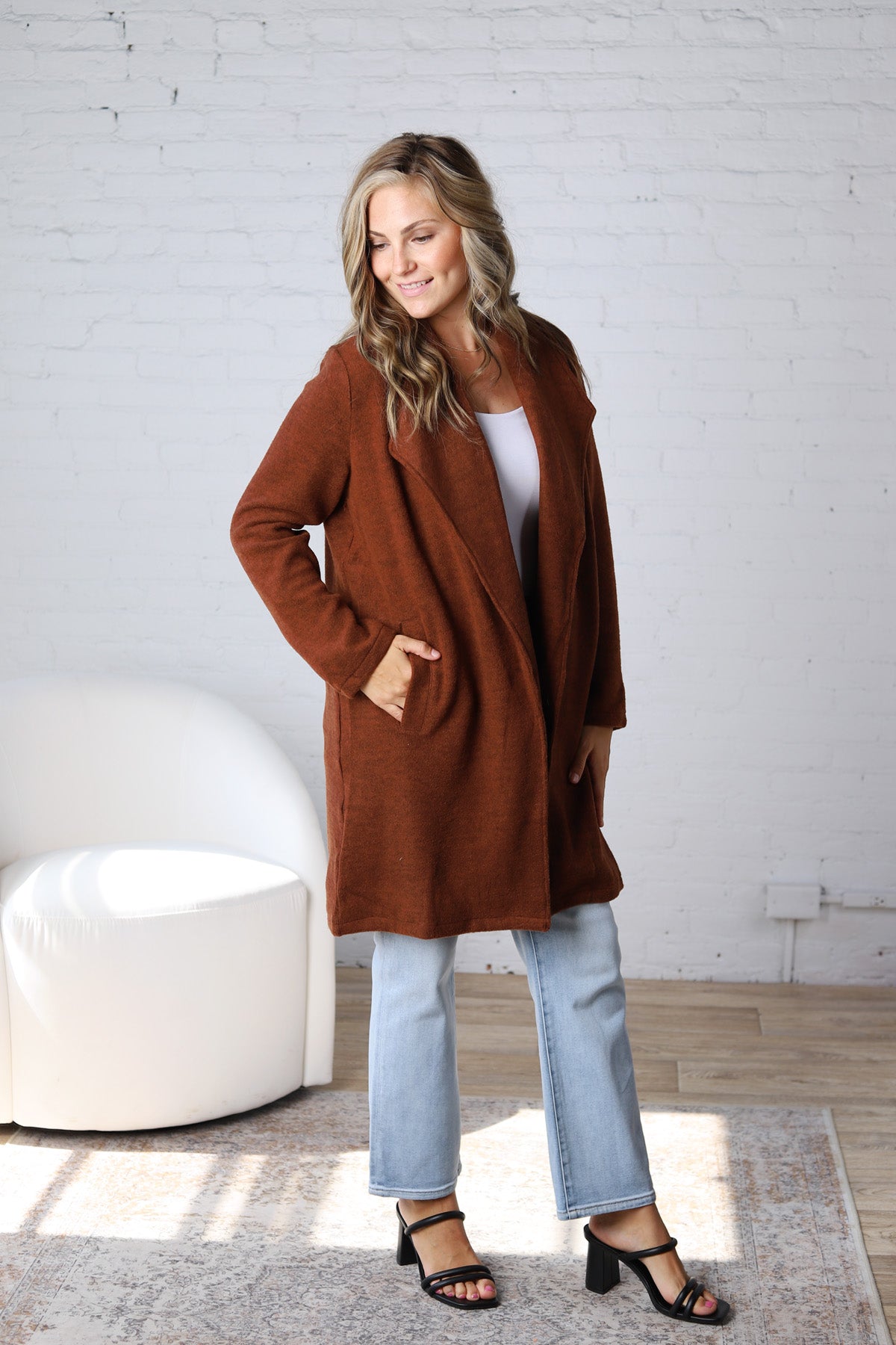 Kate Open Knit Coat - Chestnut