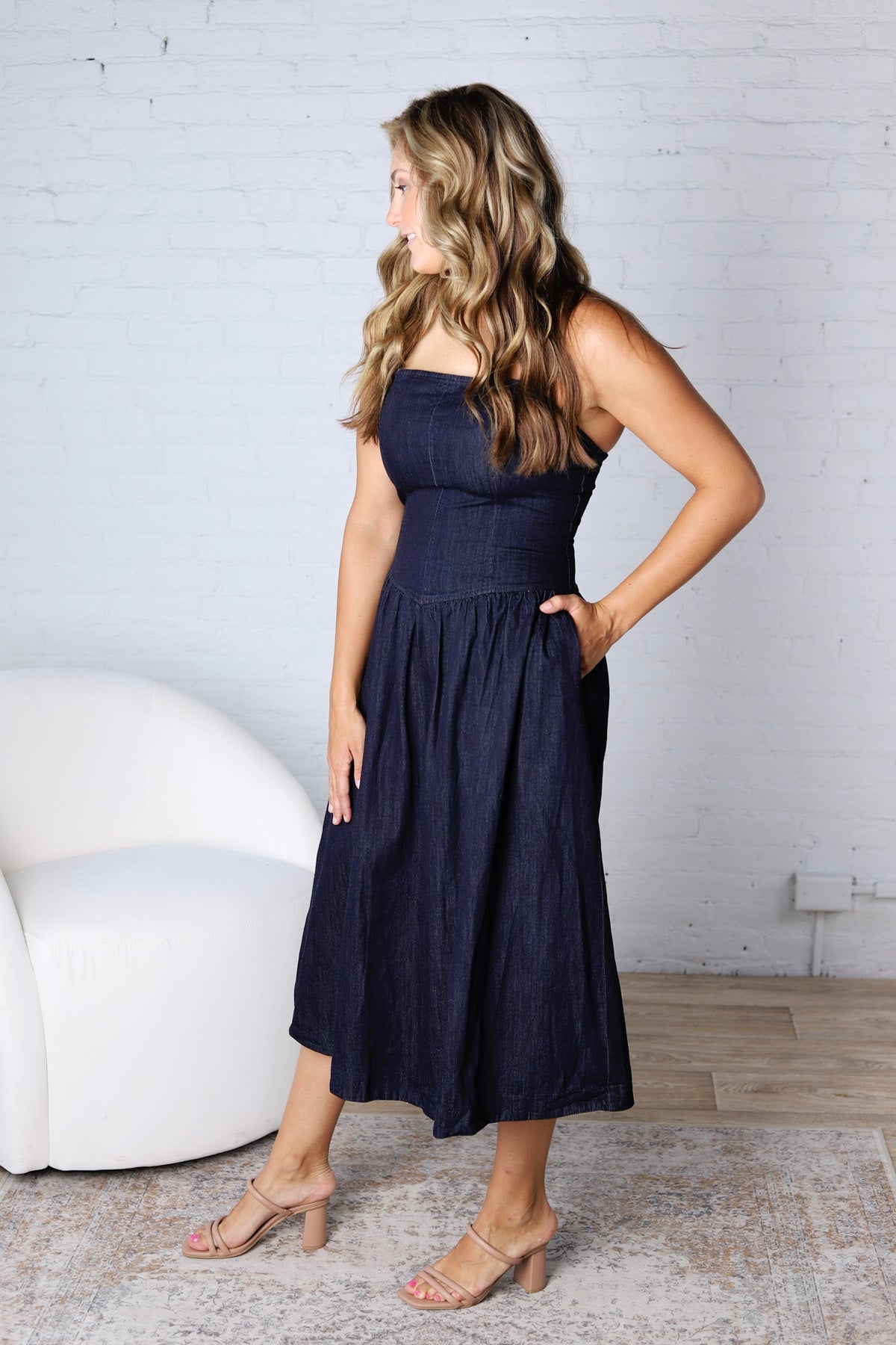 Katy Pointy Waist Midi Dress - Denim