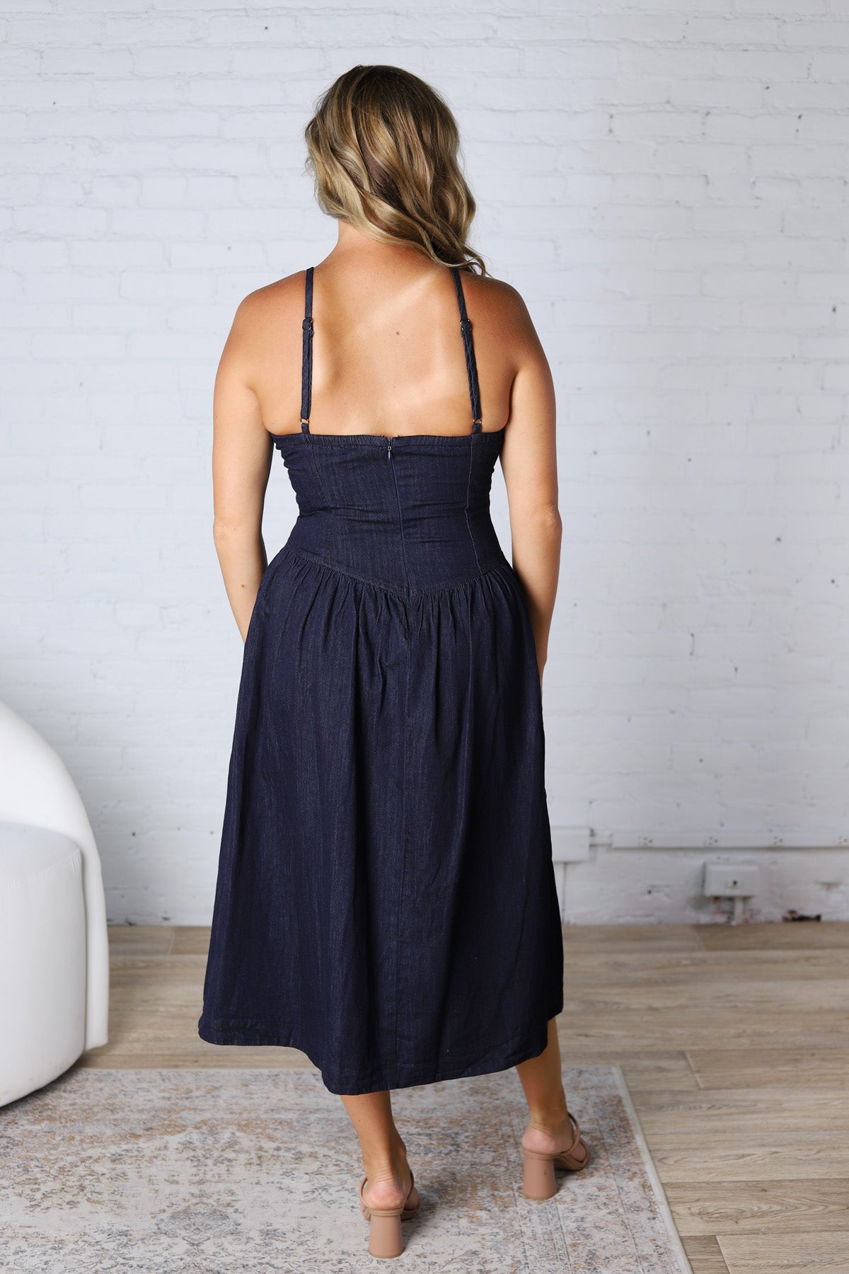 Katy Pointy Waist Midi Dress - Denim