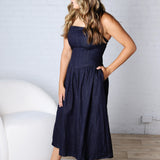 Katy Pointy Waist Midi Dress - Denim - FINAL SALE