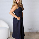 Katy Pointy Waist Midi Dress - Denim - FINAL SALE