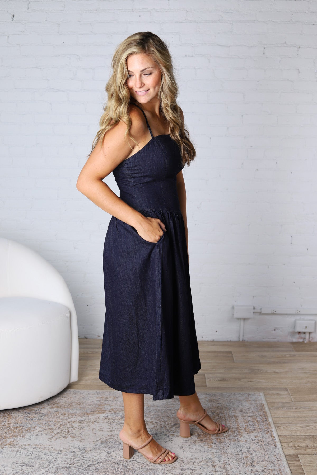 Katy Pointy Waist Midi Dress - Denim - FINAL SALE
