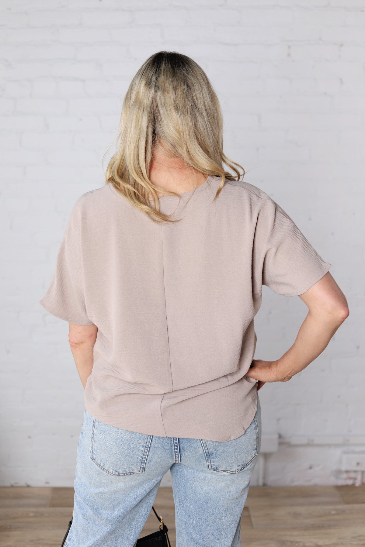 Kehlani Woven Airflow V-Neck Blouse - Sand Beige