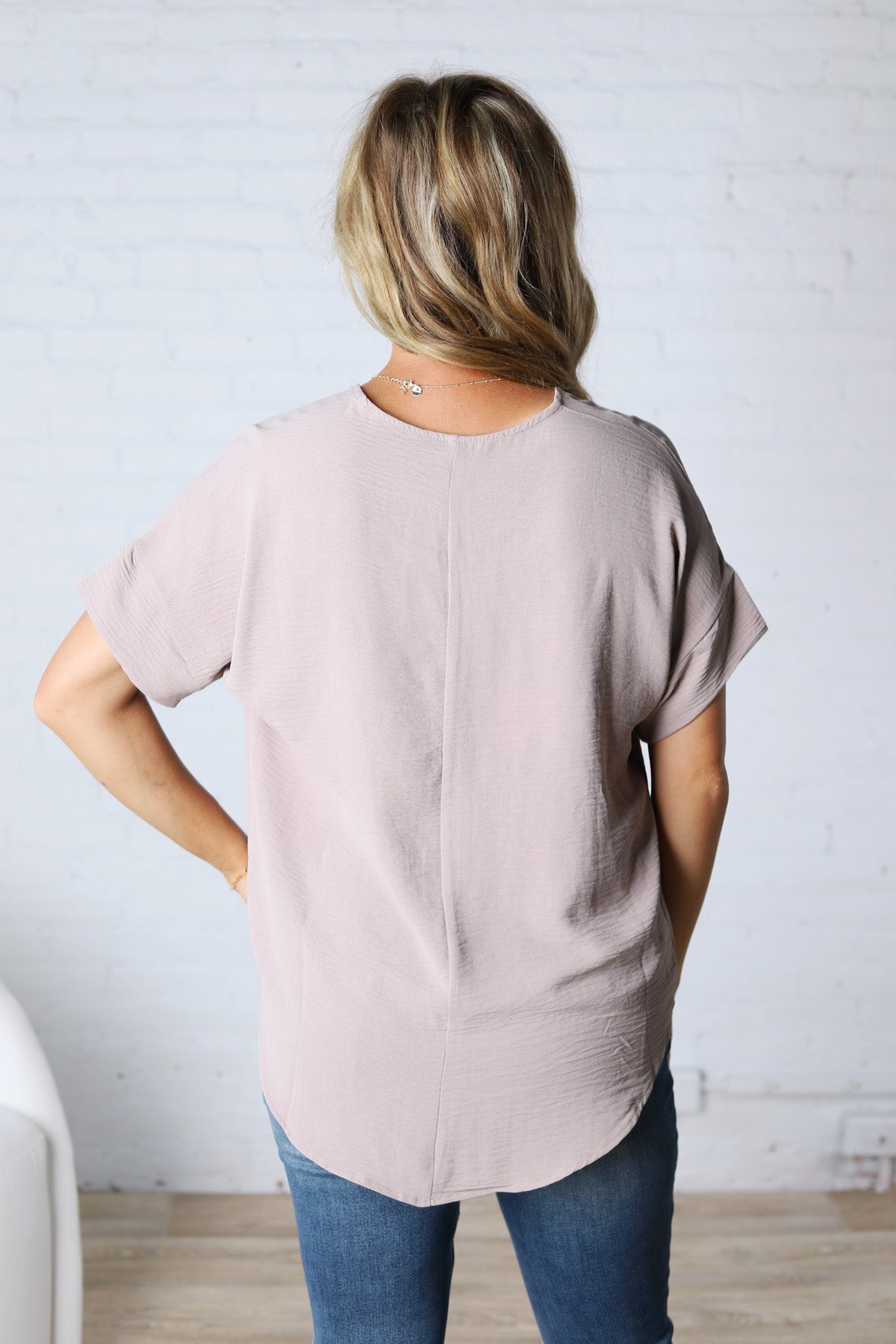 Kelira Split Neck Short Sleeve Top - Ash Mocha